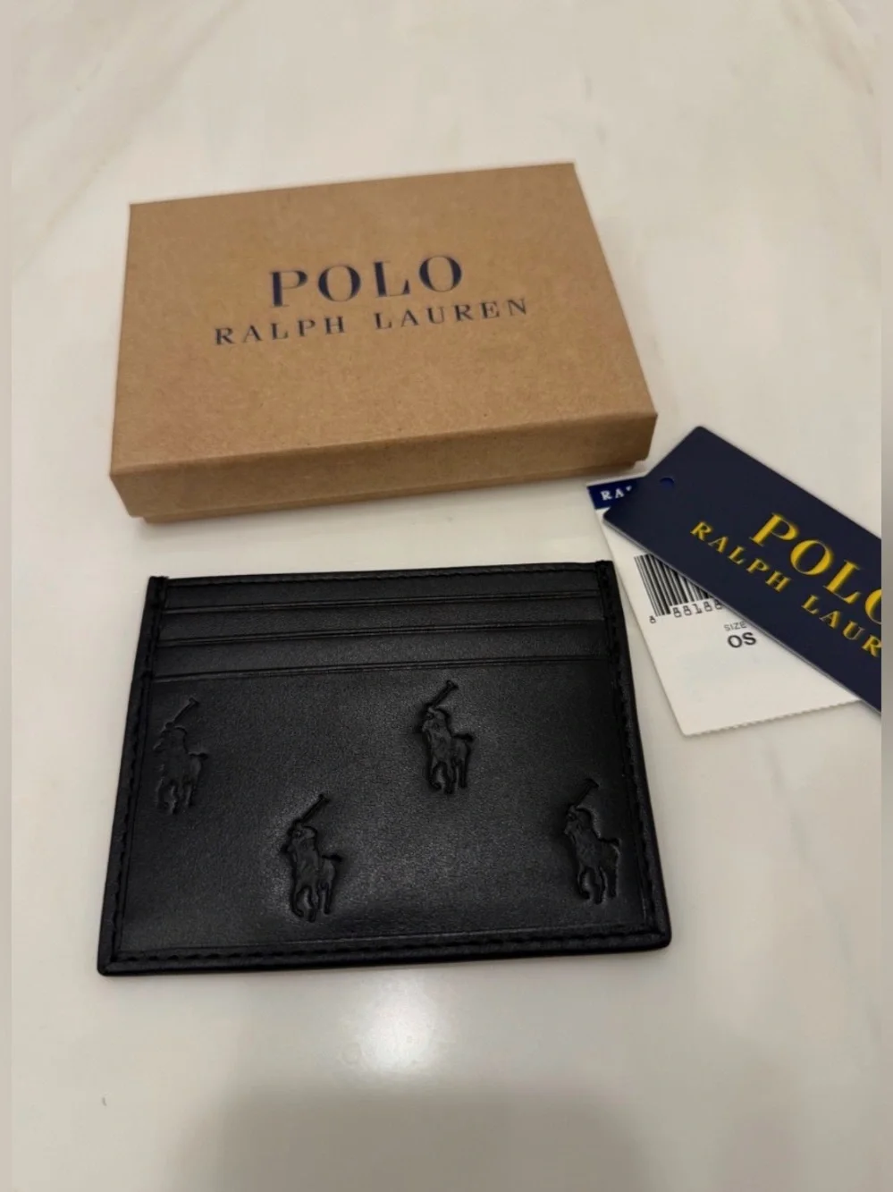 NEW Polo Ralph Lauren ALL OVER PONY Leather Slim Card Case Wallet - BLACK